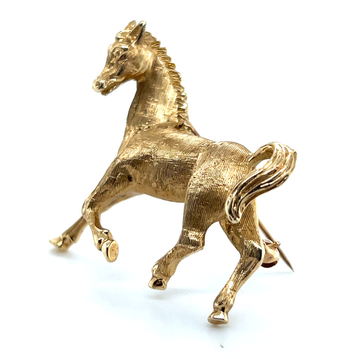 Estate 14K Yellow Gold Horse Figural Vintage Brooch