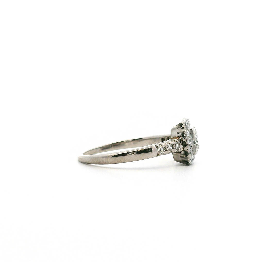 Estate 14K White Gold 0.58CTW Transitional-Cut Diamond Halo Engagement Ring