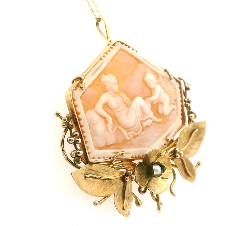 Estate 18K Yellow Gold Venus & Cupid Edwardian Cameo Brooch