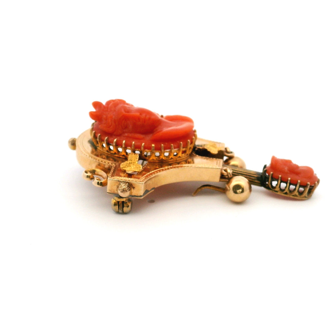 Estate 14K Yellow Gold Coral Antique Archaeological Revival Diana Cameo Brooch
