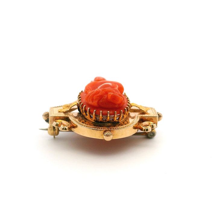 Estate 14K Yellow Gold Coral Antique Archaeological Revival Diana Cameo Brooch