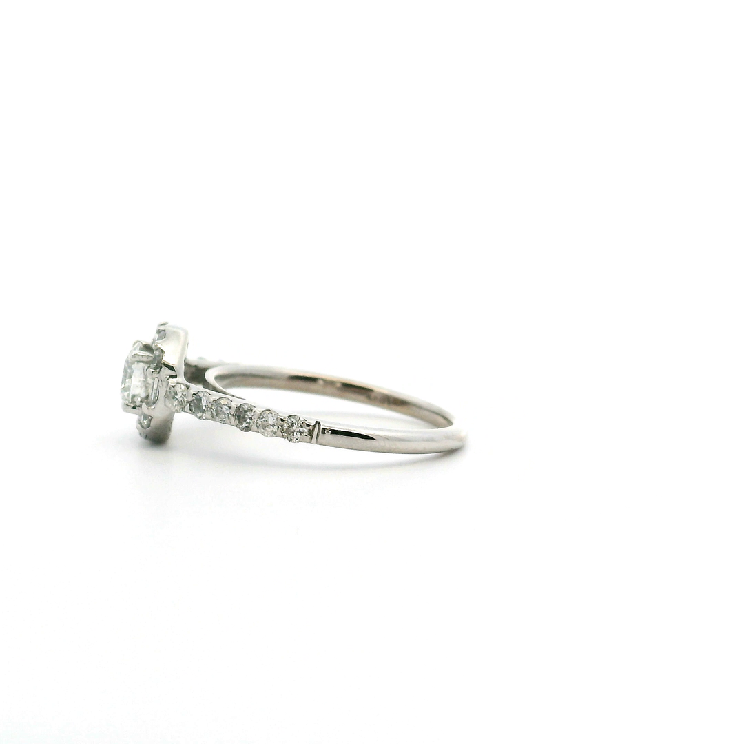 Estate 14K White Gold 1.06CTW  Diamond Halo Engagement Ring