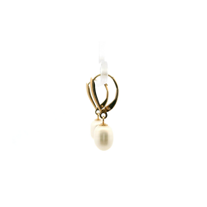 Estate 14K Yellow Gold Oval Freshwater Pearl Drop Earrings