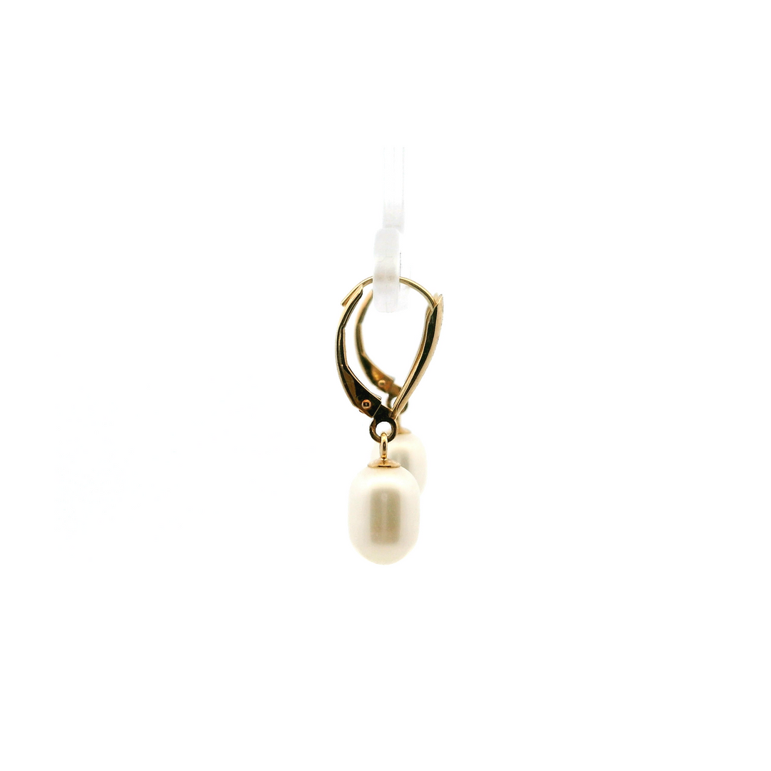 Estate 14K Yellow Gold Oval Freshwater Pearl Drop Earrings