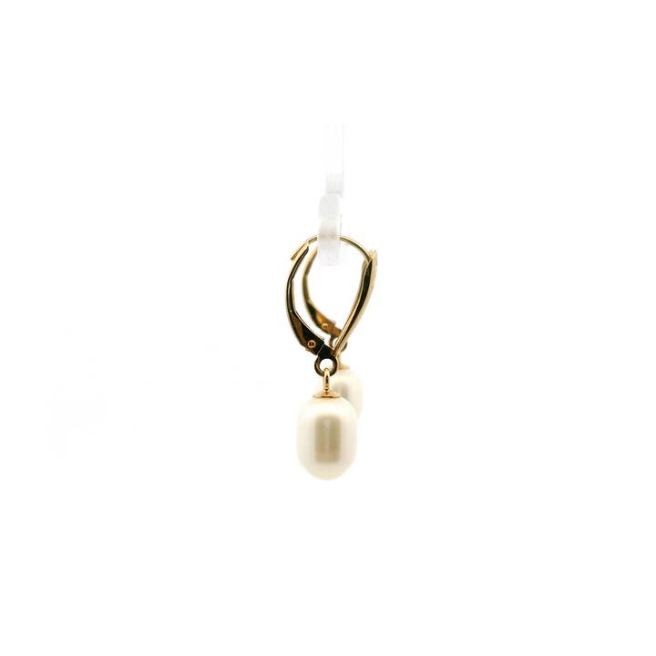 Estate 14K Yellow Gold Oval Freshwater Pearl Drop Earrings