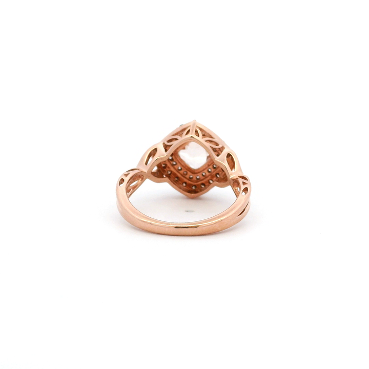 Estate 14K Rose Gold 1.22CTW Cushion Morganite & Diamond Halo Ring