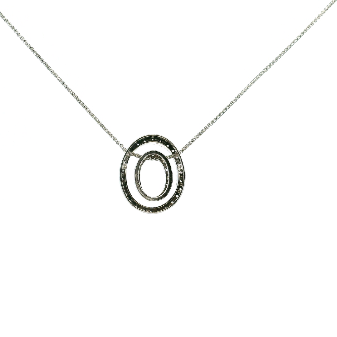 Estate 14K White Gold 0.35CTW Double Open Oval Diamond Pendant Necklace