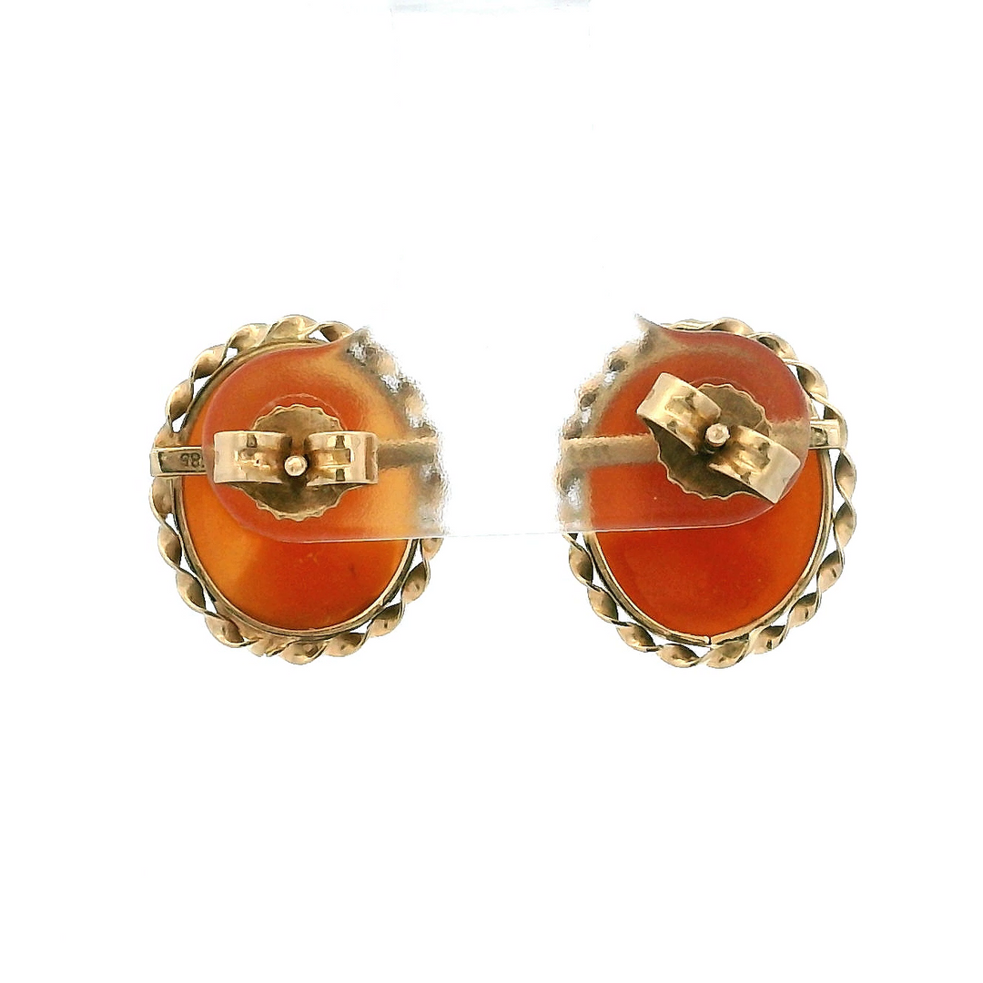 Estate 14K Yellow Gold Hand-Carved Shell Cameo Vintage Stud Earrings