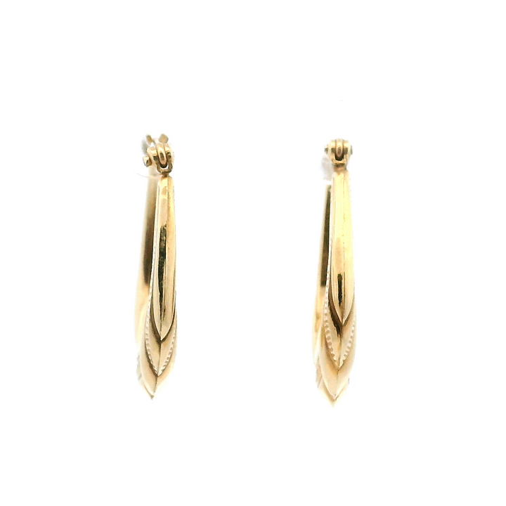 Estate 14K Yellow Gold Textured Pointed Hoop Earrings
