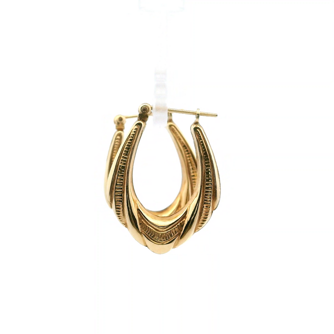 Estate 14K Yellow Gold Textured Pointed Hoop Earrings