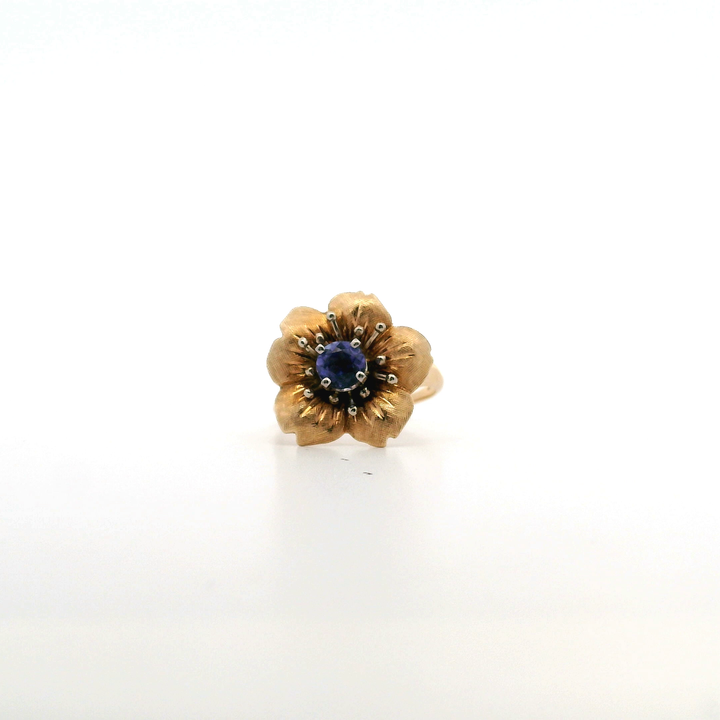 Contemporary Estate 14K Gold Tanzanite Flower Design Ring