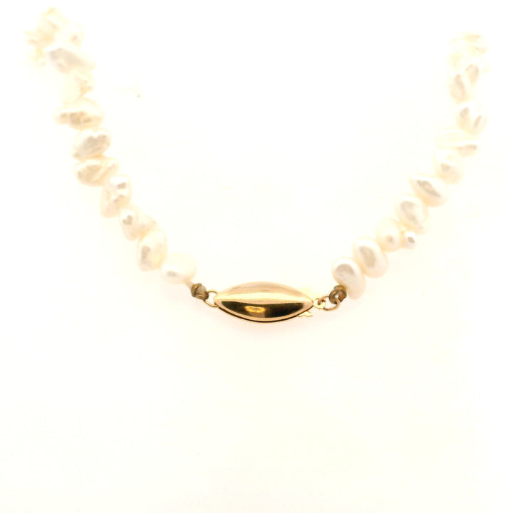 Contemporary Estate 14K Gold White Pearl Strand Necklace