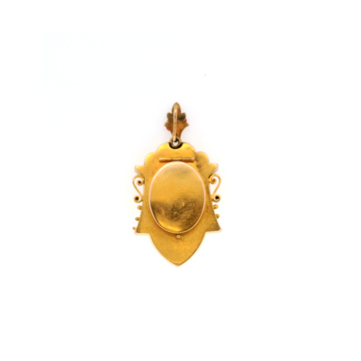 Estate 10K/14K Yellow Gold Turquoise Glass Victorian Archeological Revival Pendant with Locket Back
