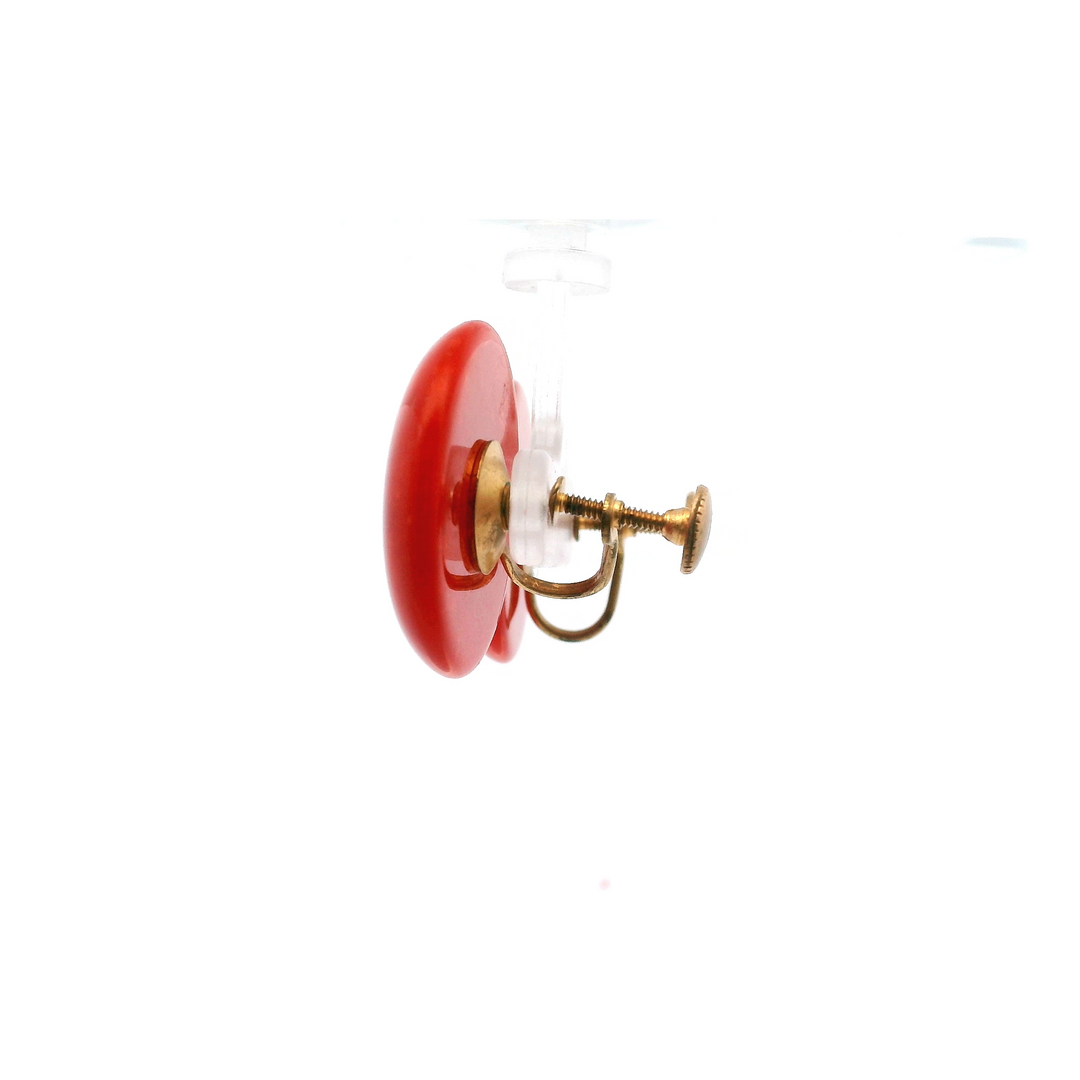 Estate Gold-Filled Red Bakelite Art Deco Stud Earrings