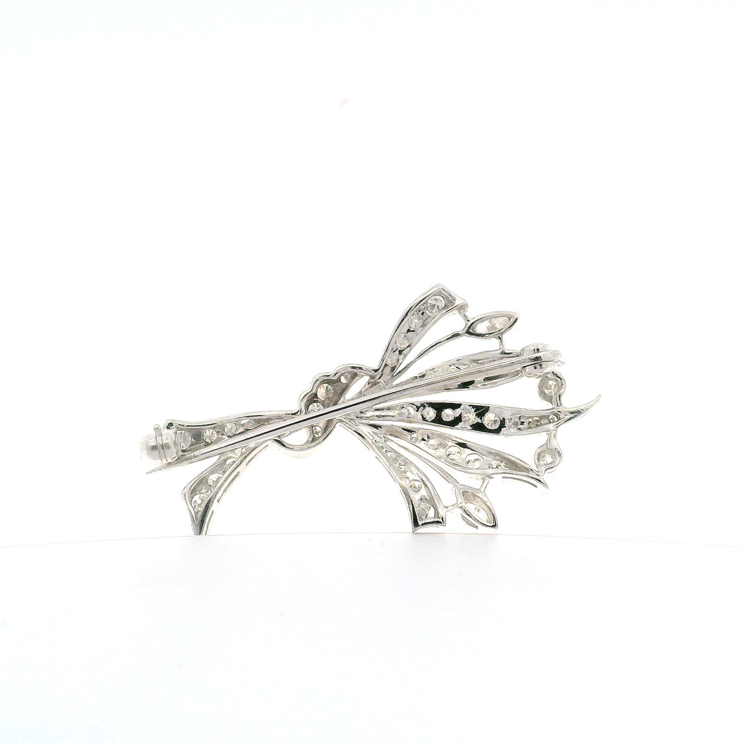 Estate 14K White Gold 1.07CTW Diamond Vintage Spray Brooch