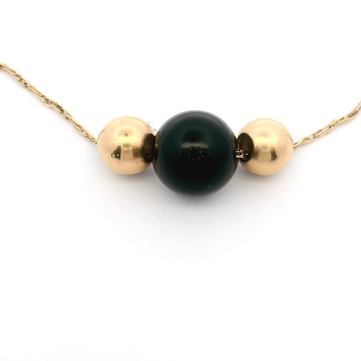 Estate 14K Yellow Gold Black Onyx & Gold Bead Necklace
