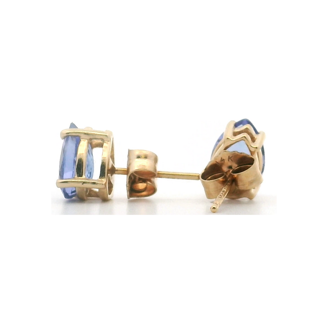 Estate 14K Yellow Gold Pear-Cut Tanzanite Solitaire Stud Earrings