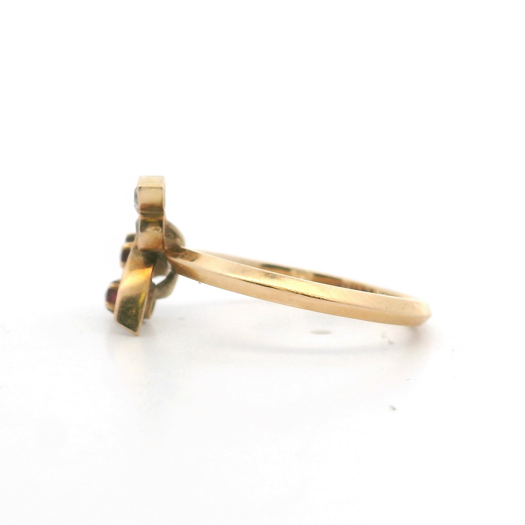 Estate 14K Yellow Gold 0.21CTW Rose-Cut Diamond & Ruby Flower Ring