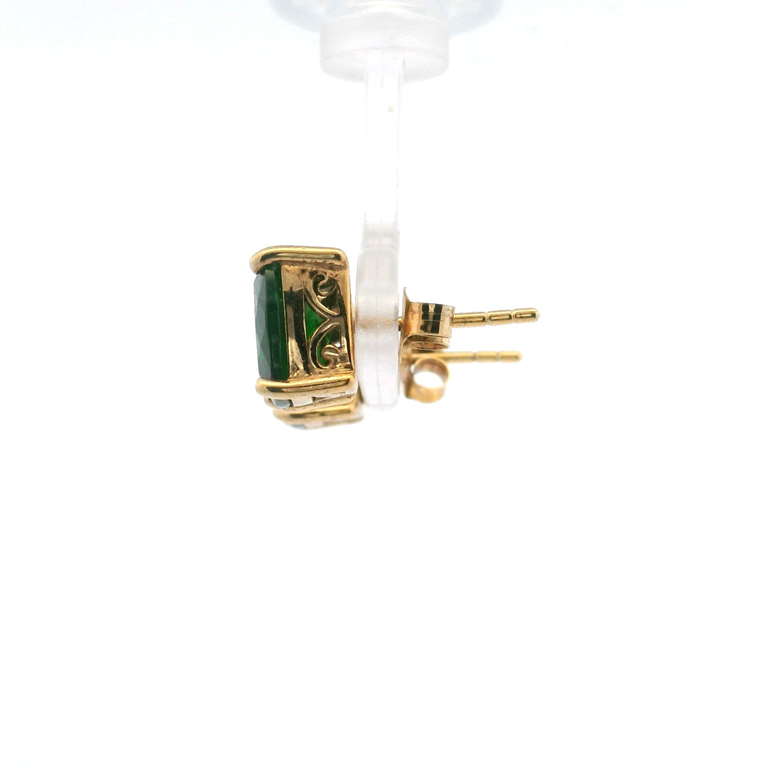 Estate Yellow Gold Vermeil Cushion-Cut Chrome Diopside Stud Earrings