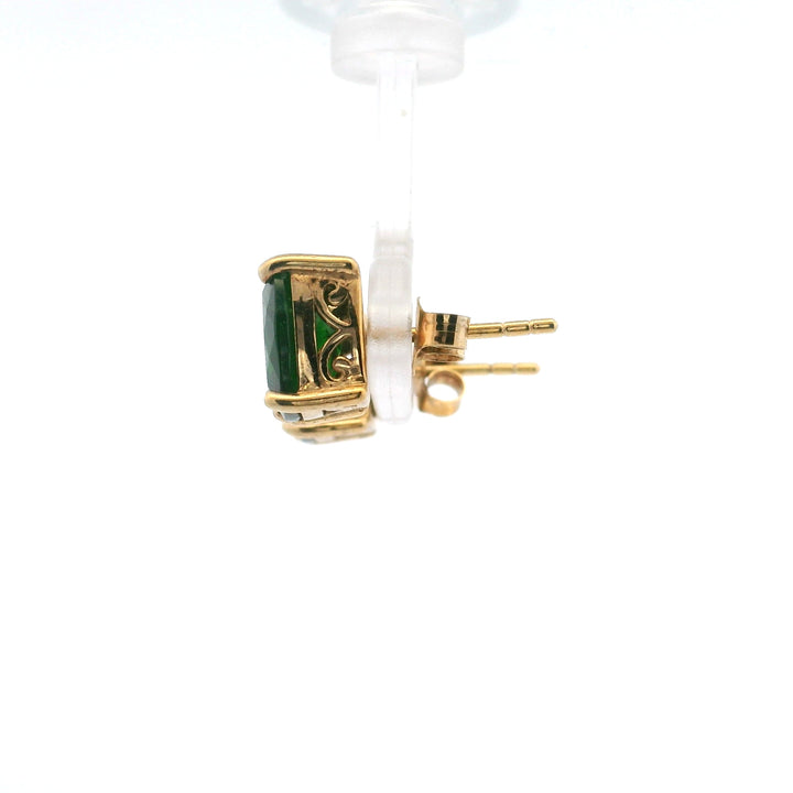 Estate Yellow Gold Vermeil Cushion-Cut Chrome Diopside Stud Earrings