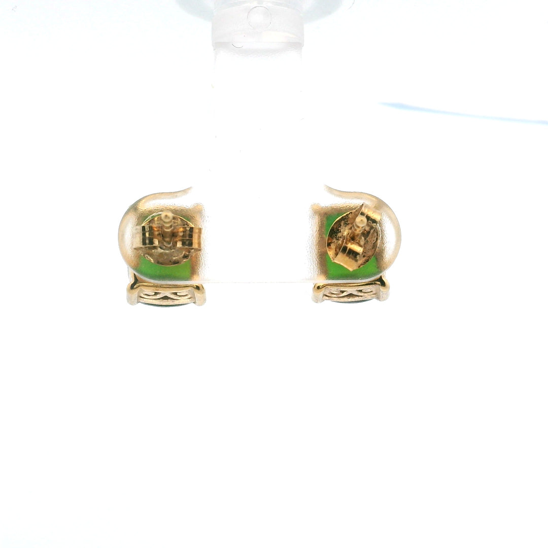 Estate Yellow Gold Vermeil Cushion-Cut Chrome Diopside Stud Earrings