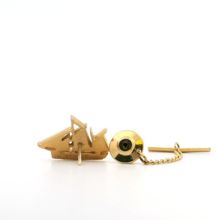 Estate Pewter Vintage Sailboat Tie Pin with Yellow Coating