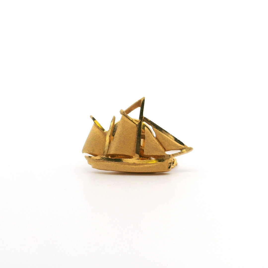 Estate Pewter Vintage Sailboat Tie Pin with Yellow Coating