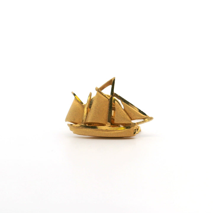 Estate Pewter Vintage Sailboat Tie Pin with Yellow Coating