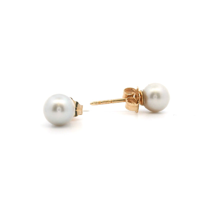 Estate 14K Yellow Gold 5MM Grey Freshwater Pearl Stud Earrings
