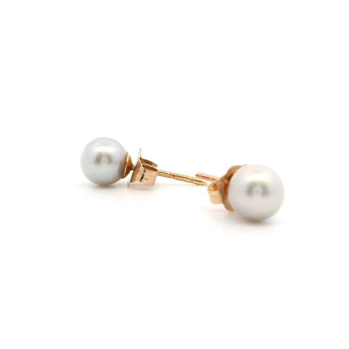 Estate 14K Yellow Gold 5MM Grey Freshwater Pearl Stud Earrings