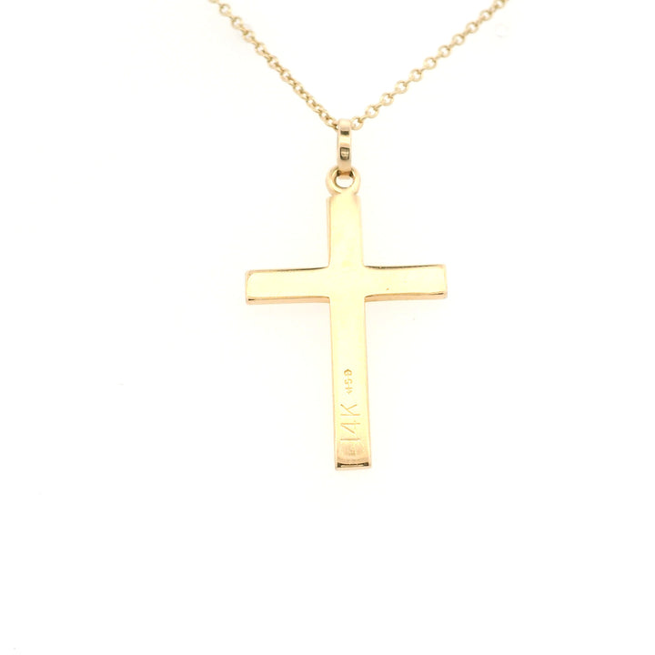 Estate 14K Yellow Gold Vintage Floral Engraved Cross Pendant Necklace