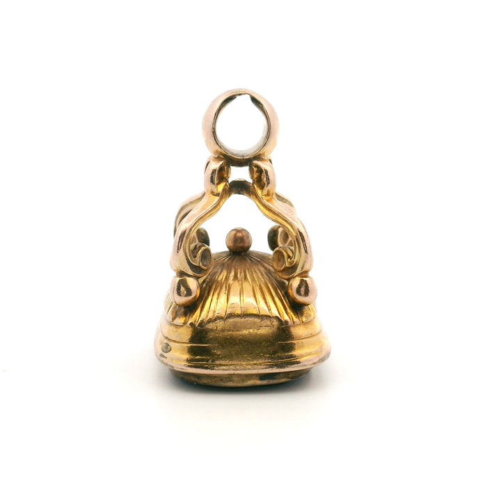 Estate 10K Yellow Gold Victorian Cushion Cut Amethyst "In Domino Confido" Crest Engraved Fob Seal