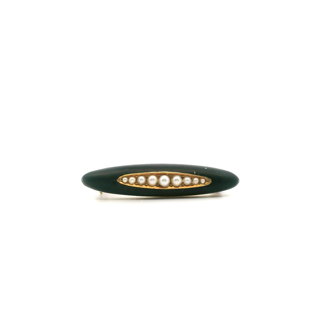 Estate 14K Yellow Gold Seed Pearl & Black Enamel Lingerie Pin