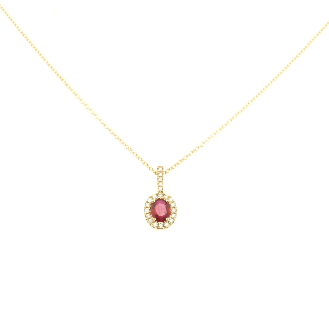 14K Yellow Gold 0.53CTW Ruby And Diamond Halo Pendant Necklace