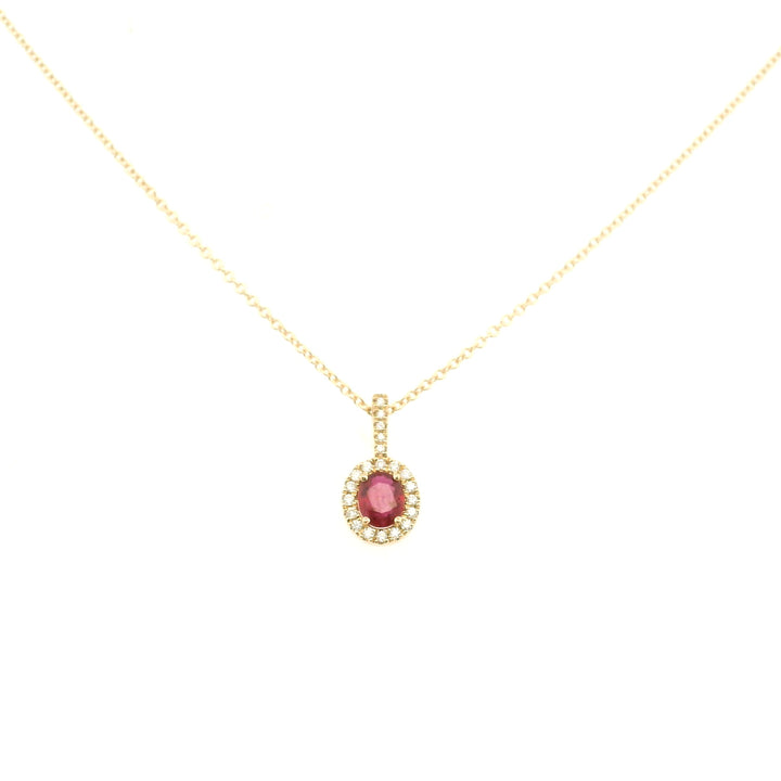 14K Yellow Gold 0.53CTW Ruby And Diamond Halo Pendant Necklace