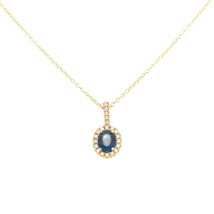14K Yellow Gold 0.57CTW Oval Blue Sapphire & Diamond Halo Pendant Necklace