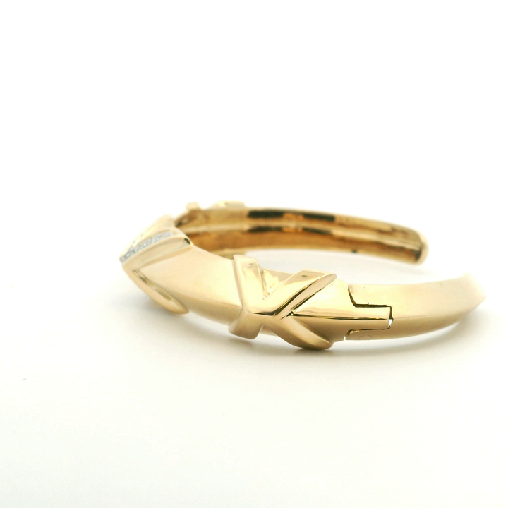 Estate 14K Yellow Gold 0.42CTW Diamond Knife Edge Cuff Bracelet