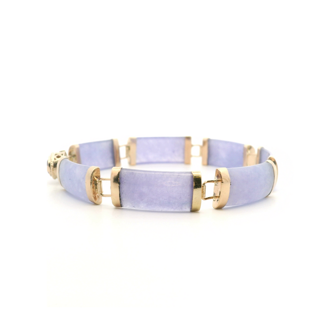 Estate 14K Yellow Gold 0.69CTW Dyed Purple Jadeite & Amethyst Link Bracelet