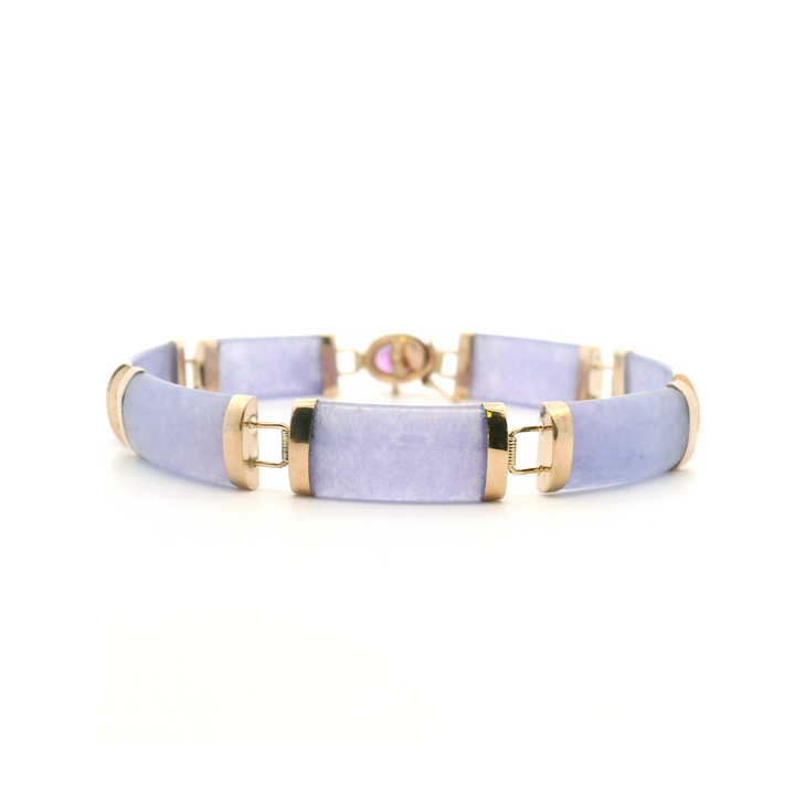 Estate 14K Yellow Gold 0.69CTW Dyed Purple Jadeite & Amethyst Link Bracelet