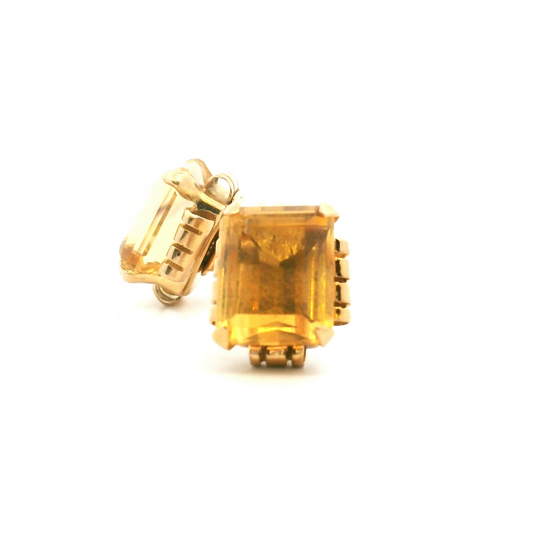Estate 14K Yellow Gold 6.30CTW Emerald-Cut Citrine Vintage Stud Earrings