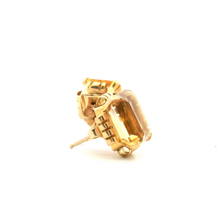 Estate 14K Yellow Gold 6.30CTW Emerald-Cut Citrine Vintage Stud Earrings