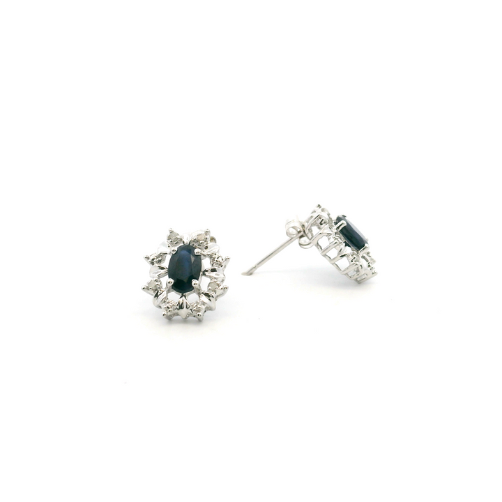 Estate 14K White Gold 1.40CTW Oval Blue Sapphire & Diamond Stud Earrings