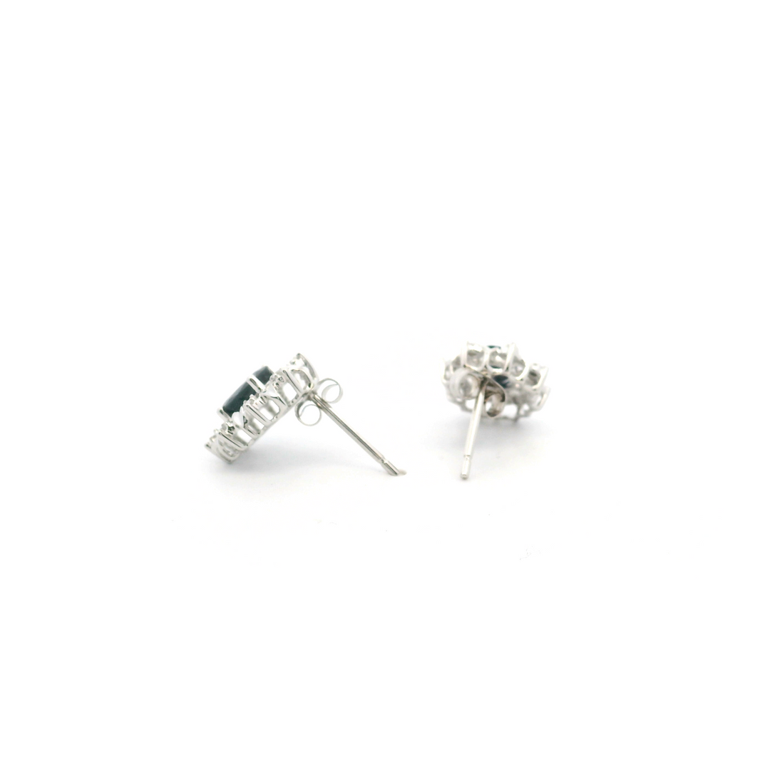 Estate 14K White Gold 1.40CTW Oval Blue Sapphire & Diamond Stud Earrings