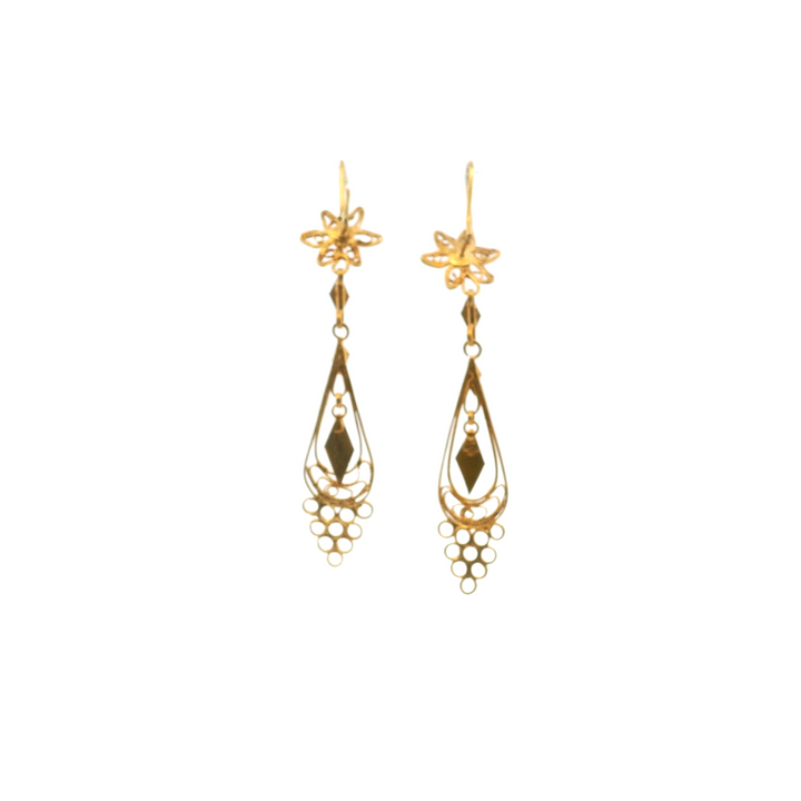 Estate 18K Yellow Gold Filigree Teardrop Earrings