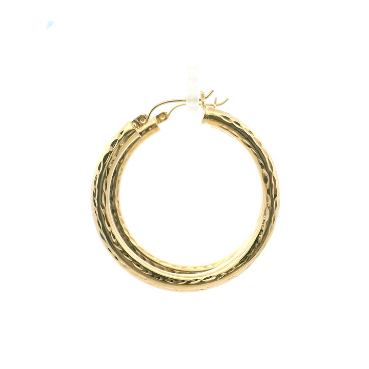 Estate 14K Yellow Gold Diamond-Cut Tube Hoop Earrings