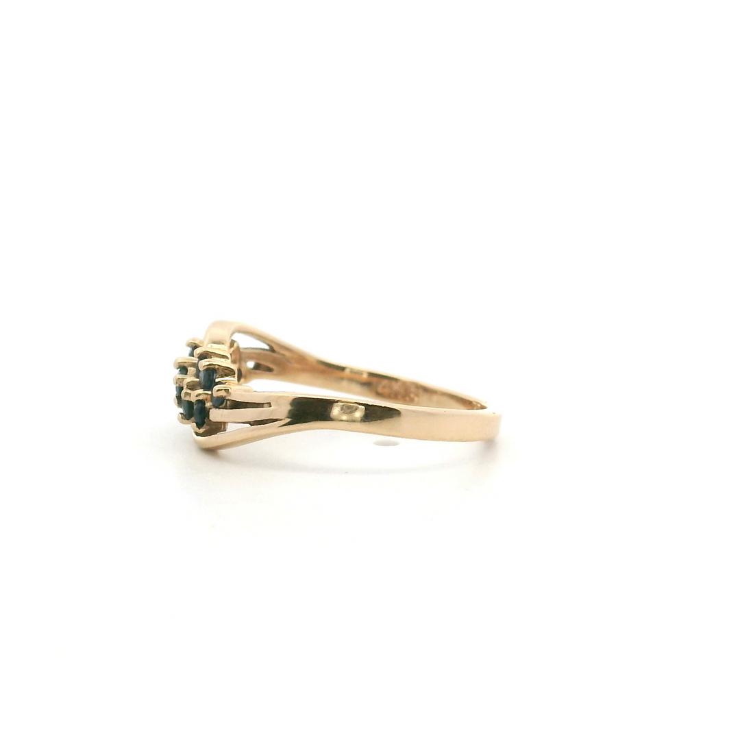 Estate 14K Yellow Gold Blue Sapphire Bypass Cluster Ring