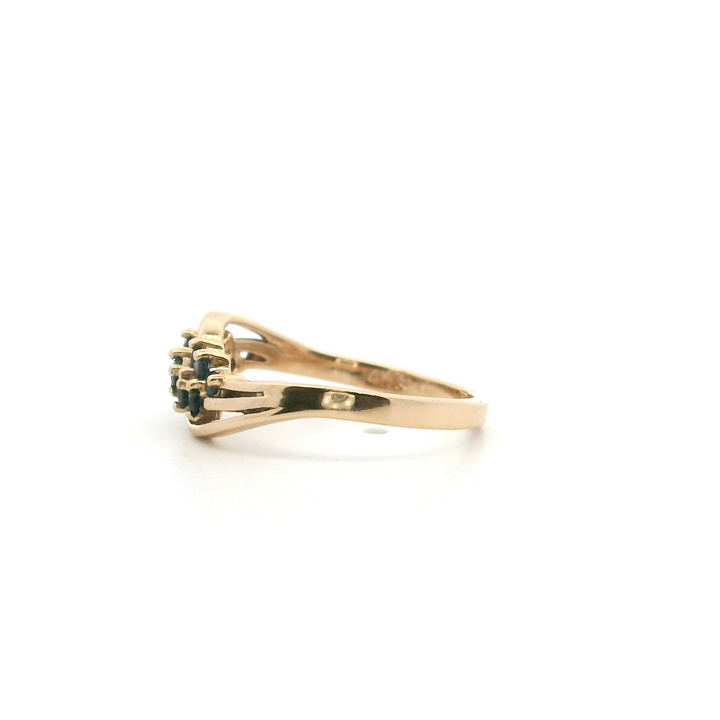 Estate 14K Yellow Gold Blue Sapphire Bypass Cluster Ring