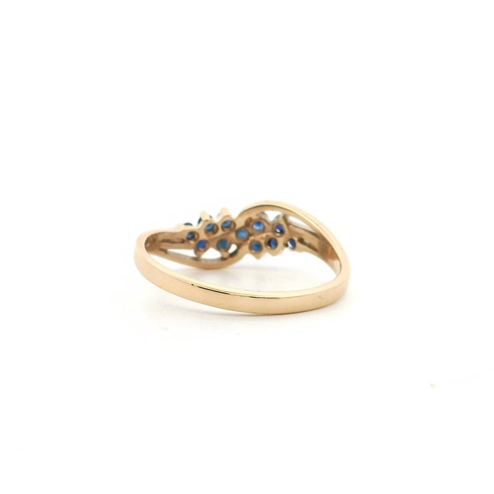 Estate 14K Yellow Gold Blue Sapphire Bypass Cluster Ring