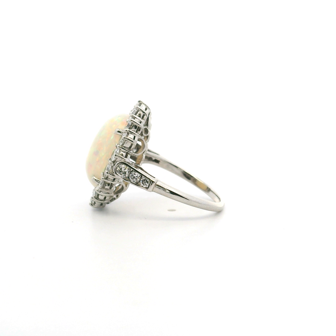Estate Platinum 1.50CTW Opal & Diamond Halo Vintage Ring