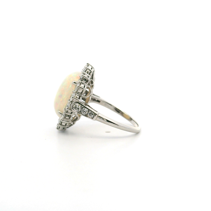 Estate Platinum 1.50CTW Opal & Diamond Halo Vintage Ring